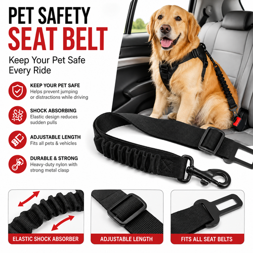 Adjustable elastic dual dog car seat tether with seatbelt buckle plugs Bowlift