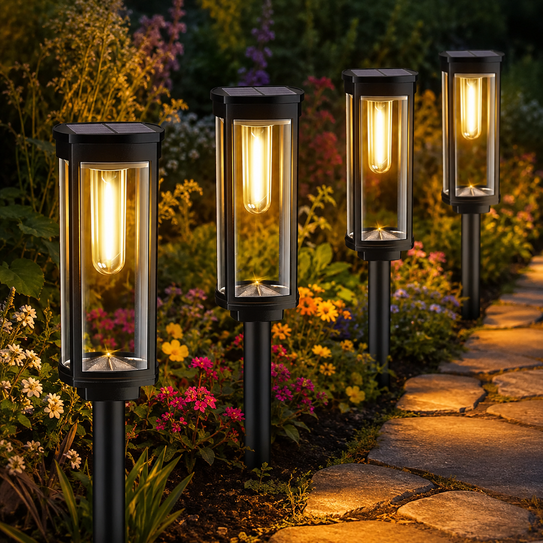 Weatherproof Outdoor Solar Pathway Lantern with Vintage Filament Bulb Effect and Heavy Duty Ground Stake Bowlift