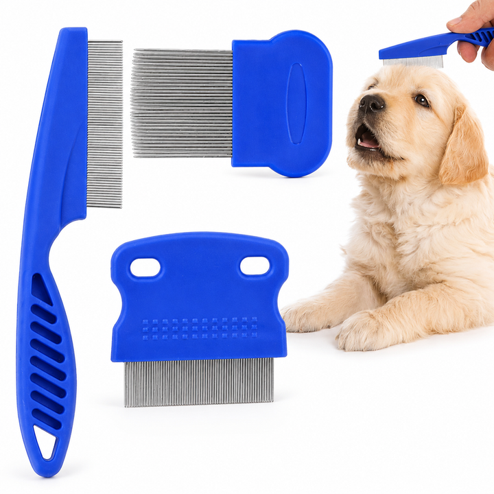 Precision stainless steel lice and flea comb set with ergonomic non-slip handles Bowlift