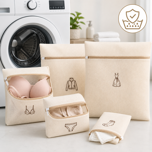 Breathable mesh laundry bag set with zip organizers Bowlift