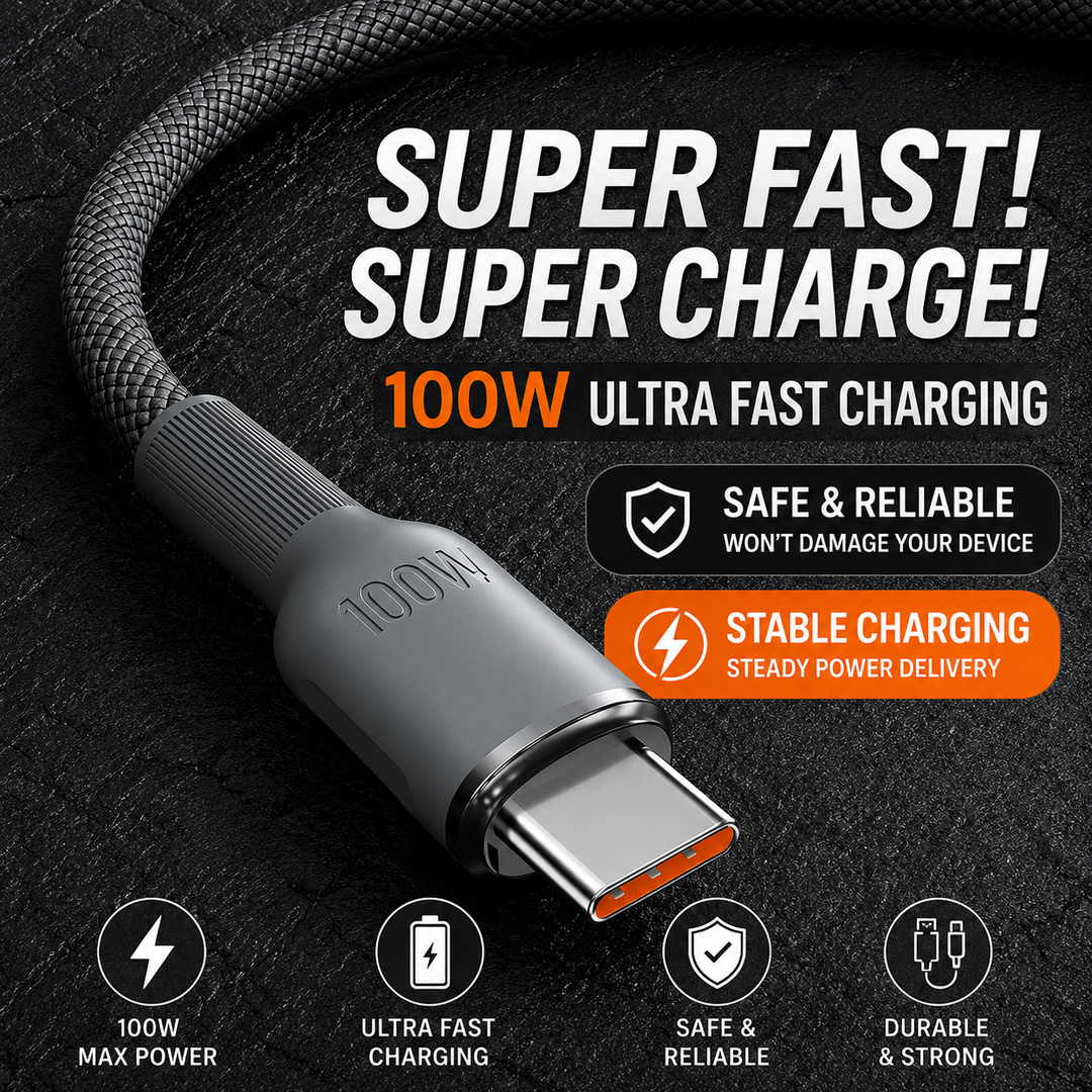 Braided High-Speed USB-C Fast Charging Cable with Reinforced Nylon Sleeve Bowlift