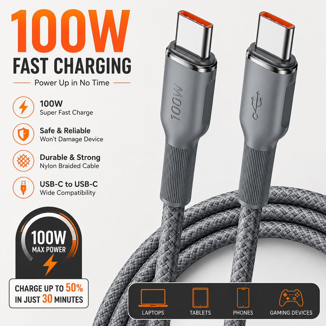 Braided High-Speed USB-C Fast Charging Cable with Reinforced Nylon Sleeve Bowlift