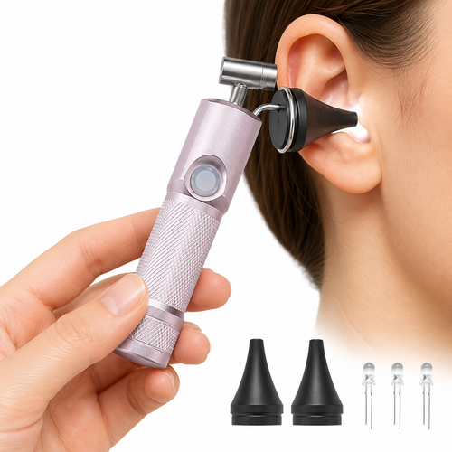 Portable LED otoscope ear inspection kit with interchangeable silicone specula Bowlift