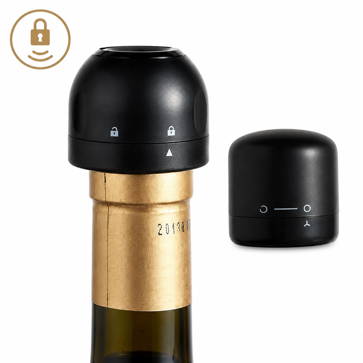Reusable sparkling wine stopper with airtight locking mechanism Bowlift