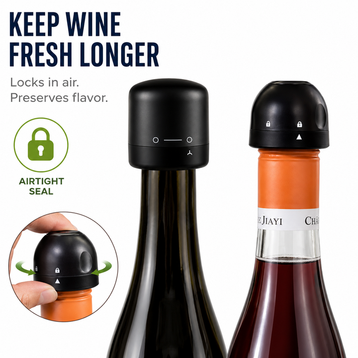 Reusable sparkling wine stopper with airtight locking mechanism Bowlift