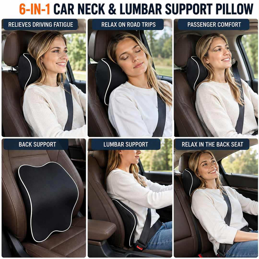 Contoured memory foam car headrest support pillow with breathable mesh cover Bowlift