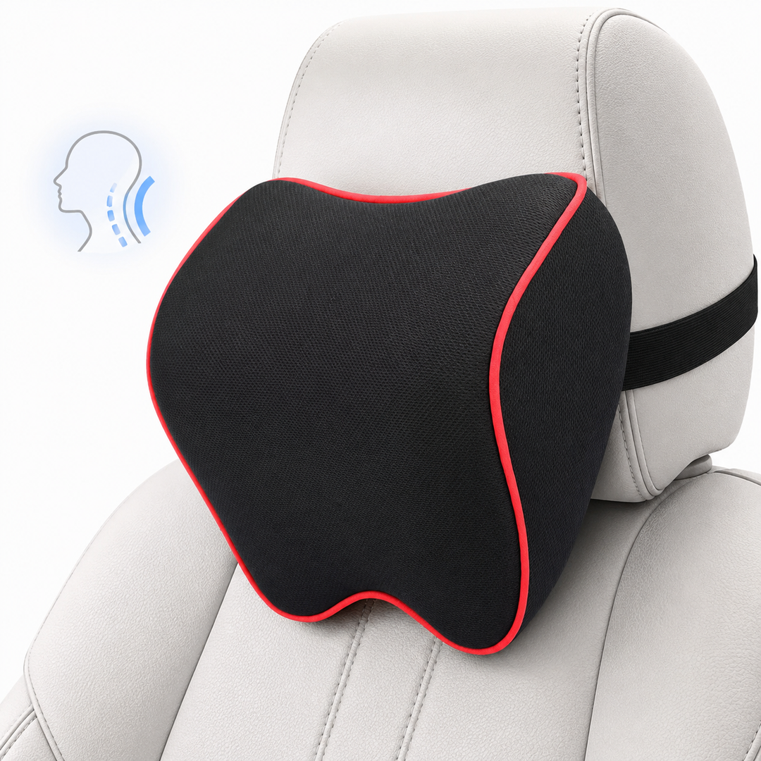 Contoured memory foam car headrest support pillow with breathable mesh cover Bowlift