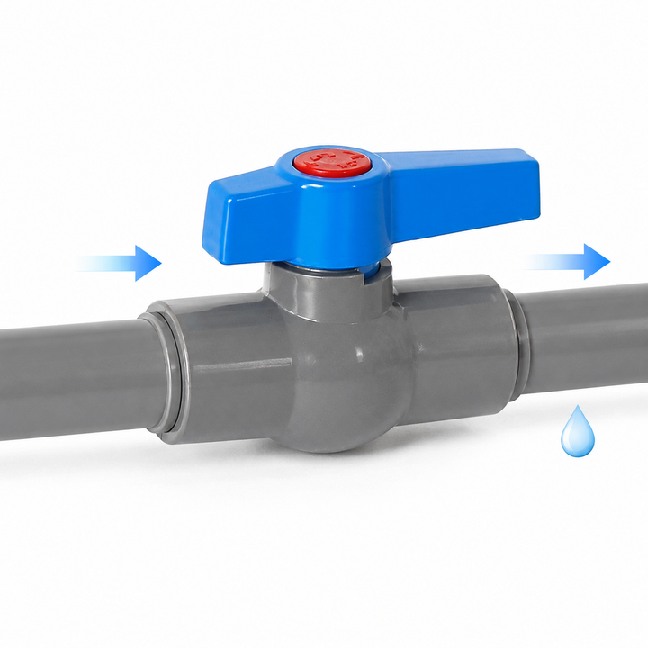 uPVC inline ball valve with ergonomic lever handle and female threaded connections Bowlift