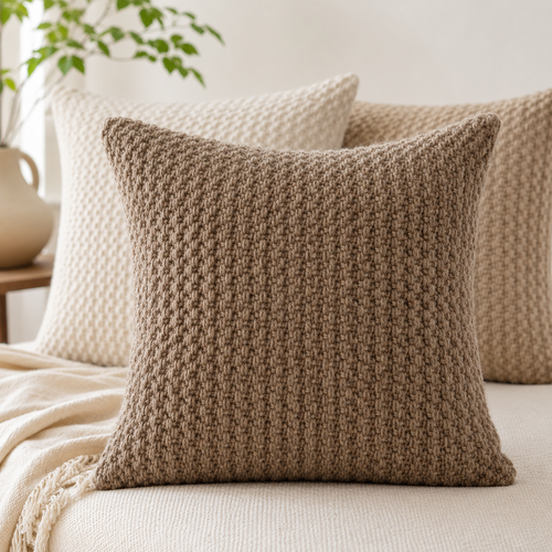 Textured chenille waffle throw pillow with plush insert Bowlift