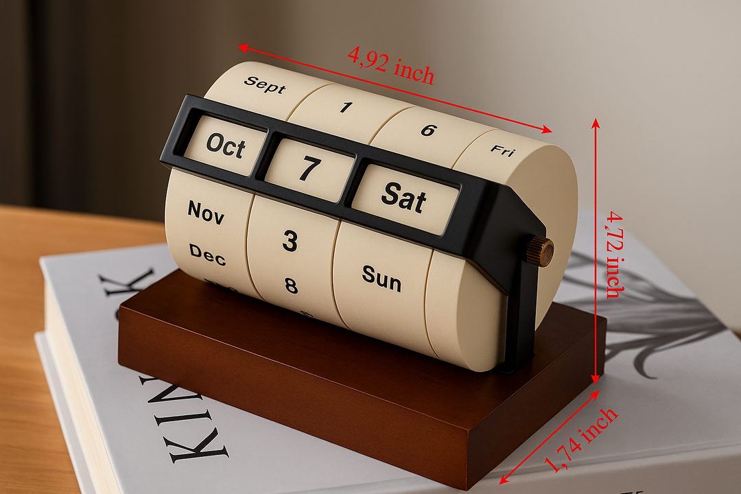 BowLift | Vintage Wooden Perpetual Flip Calendar – Reusable Rotary Countdown Desk Display