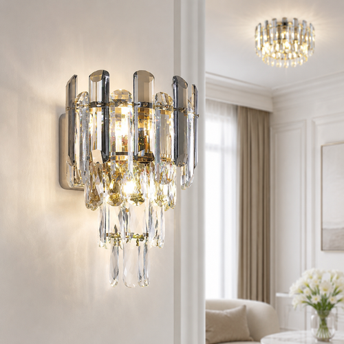 Crystal Tiered LED Wall Sconce Luxury Glass Chandelier Bowlift