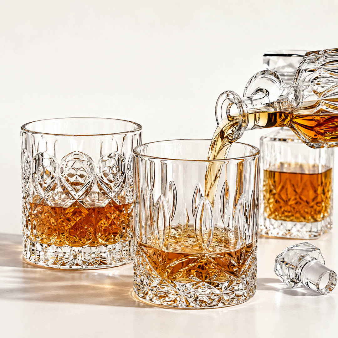 Embossed Vintage Cut Crystal-Style Whiskey Tumbler Glass Bowlift