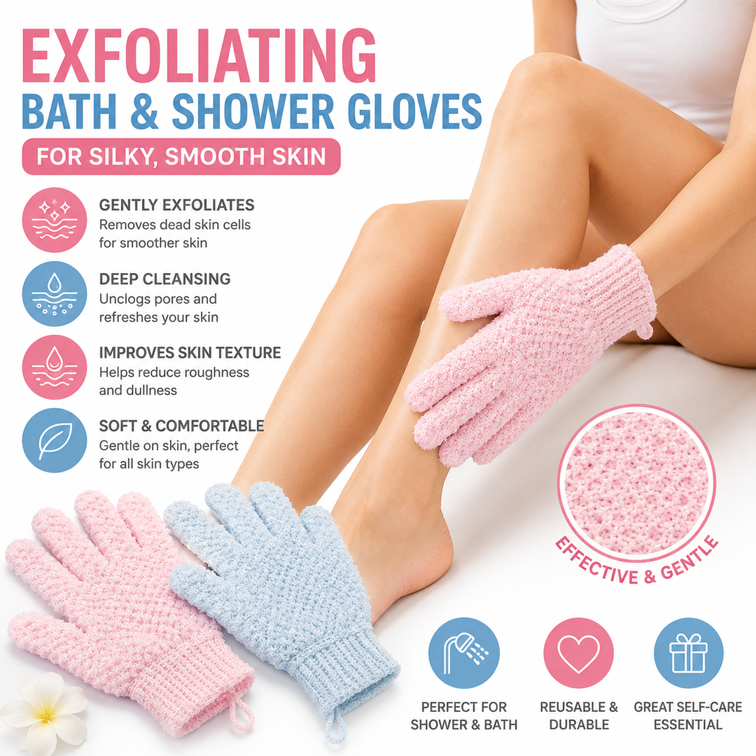Exfoliating Bath Gloves with Deep Textured Scrub Surface and Elastic Wrist Bowlift