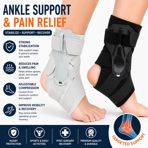 Adjustable Breathable Ankle Brace with Rigid Dorsal Splint and Cross-Strap Compression Bowlift
