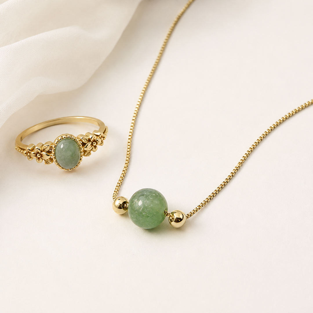 Minimalist Plated Box Chain Necklace with Natural Jade Bead Bowlift