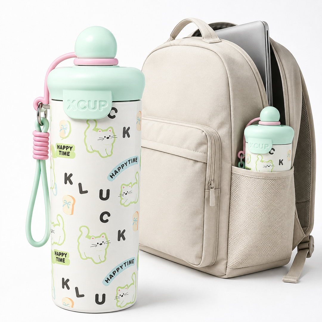 Insulated Stainless Steel Travel Water Bottle with Leakproof Flip Lid and Silicone Carry Strap Bowlift