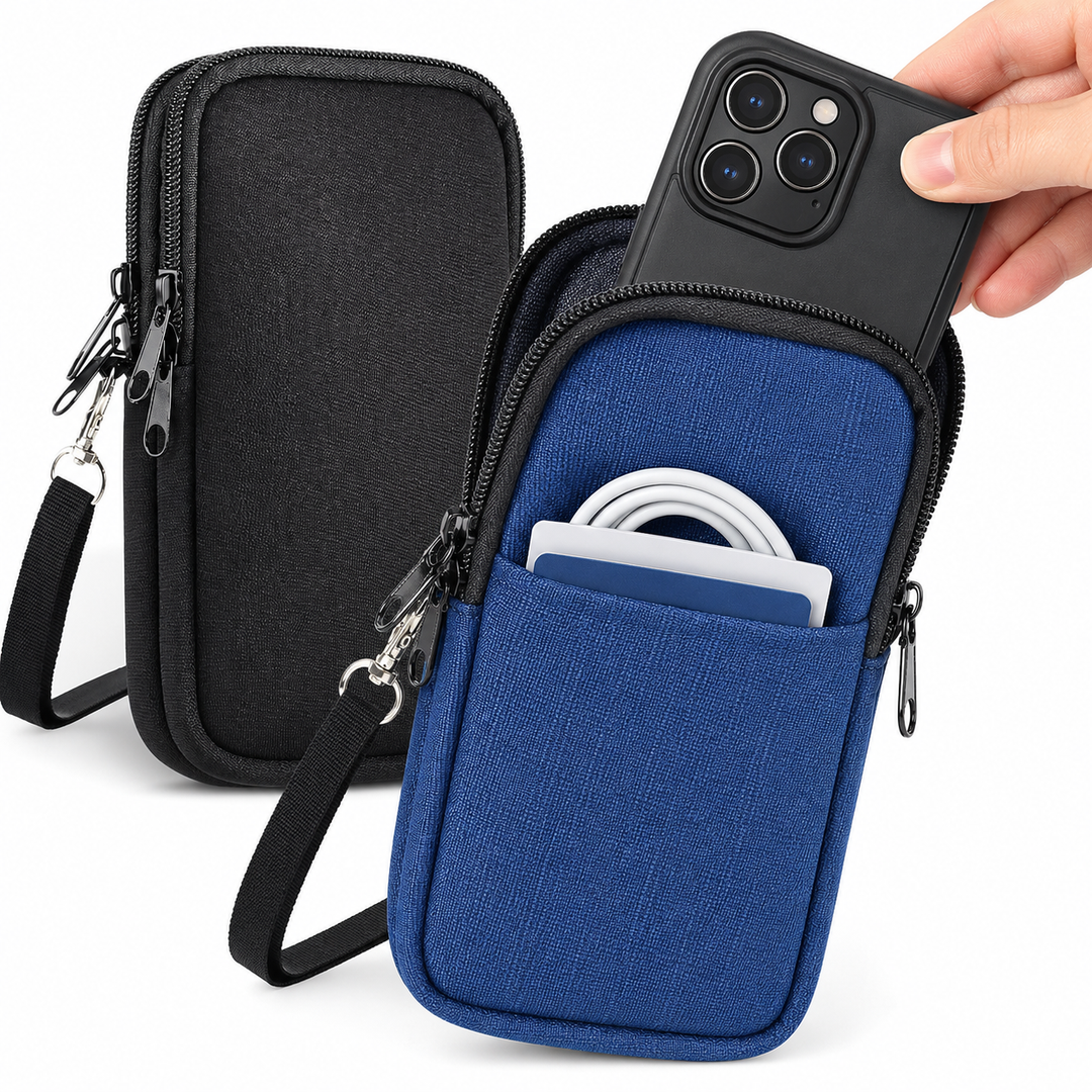 Protective Neoprene Phone Belt Pouch with Double Zip and Carabiner Bowlift