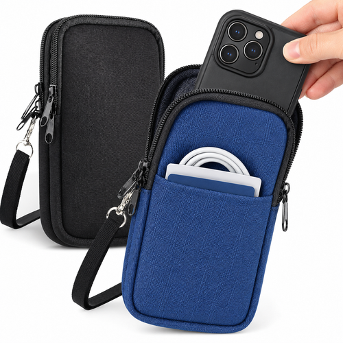 Protective Neoprene Phone Belt Pouch with Double Zip and Carabiner Bowlift