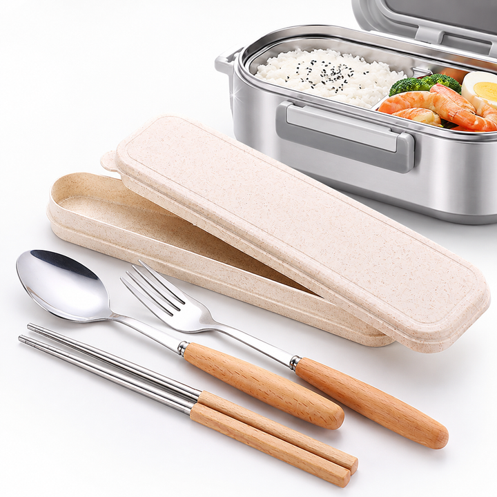 Portable Eco-Friendly Travel Cutlery Set with Wooden Handles Bowlift