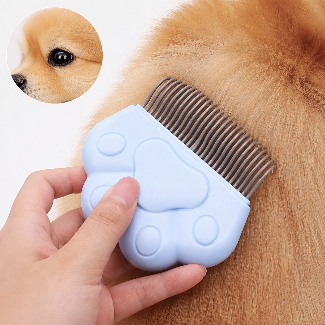 Pet Grooming Silicone Paw-Grip Flea and Deshedding Comb with Flexible Metal Teeth Bowlift