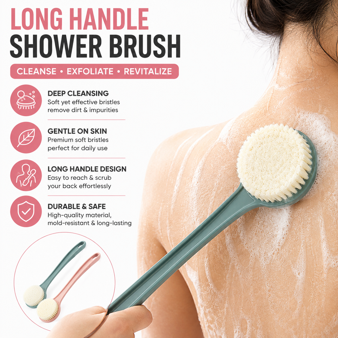 Long-Handled Soft Bristle Back Exfoliating Shower Brush Bowlift