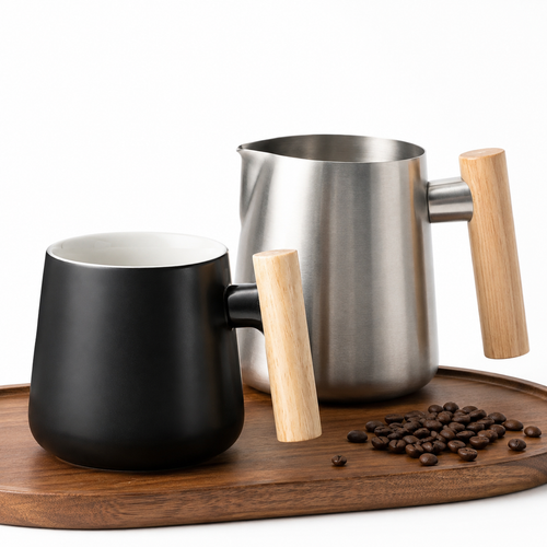 Ceramic Coffee Mug with Ergonomic Wooden Handle Bowlift