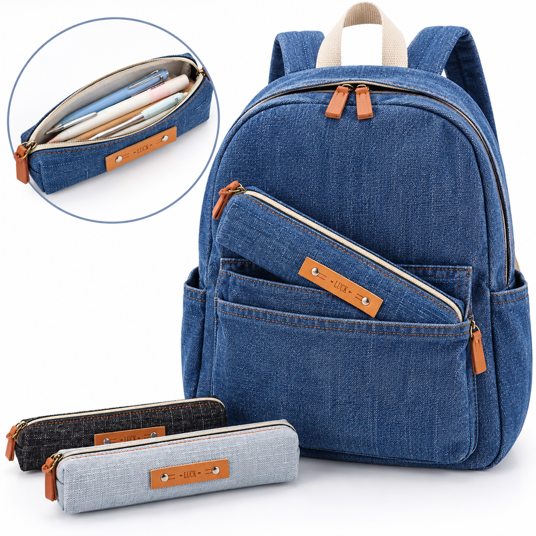 Slim Canvas Zipper Pencil Case with Leather Tag Bowlift