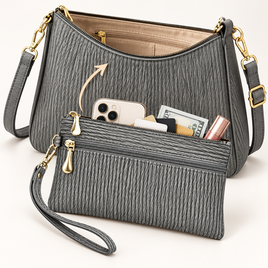 Textured Faux Leather Double-Zip Wristlet Clutch Bowlift