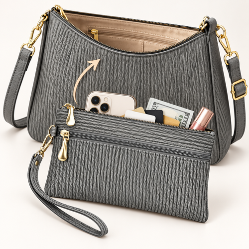 Textured Faux Leather Double-Zip Wristlet Clutch Bowlift