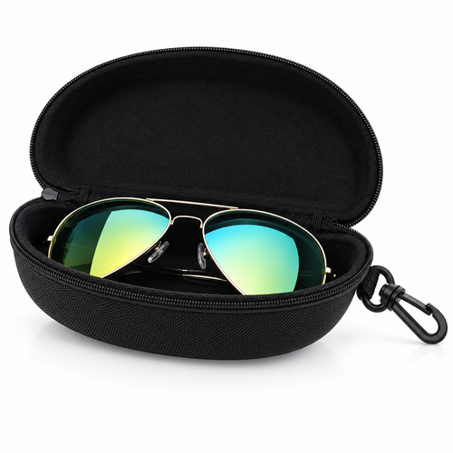 Hardshell Zippered Sunglasses and Eyewear Protective Case with Carabiner Bowlift