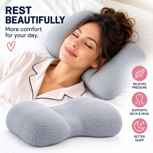 Ergonomic Contoured Memory Foam Travel Neck Pillow with Removable Striped Cover Bowlift