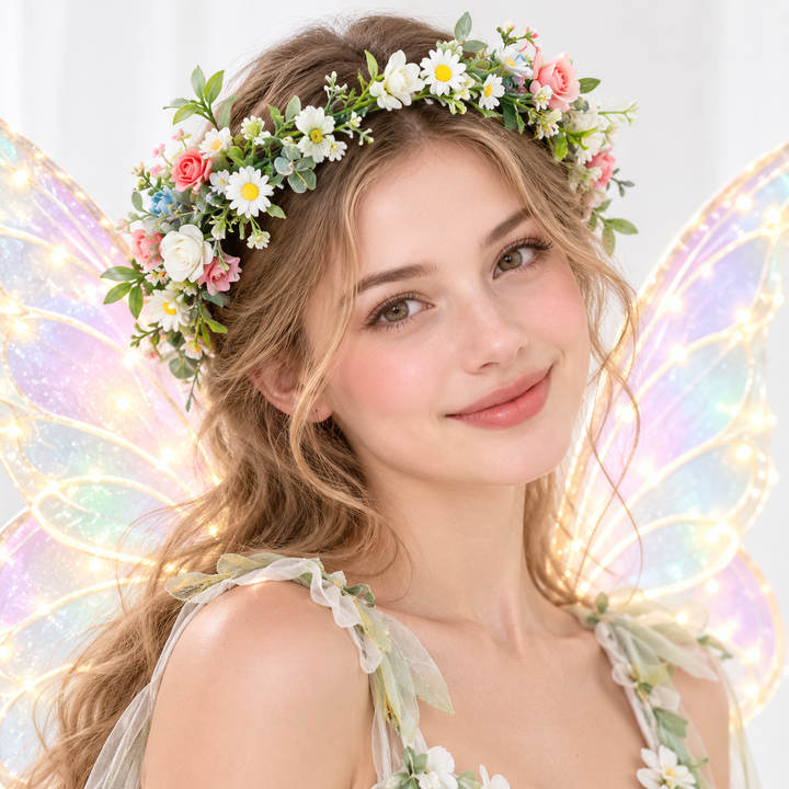 Handmade Romantic Artificial Flower Crown Headband for Bridal and Festival Bowlift