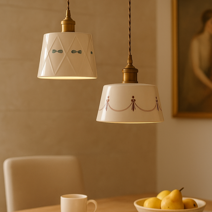 Elegant pendant lamp with classic ceramic pattern Bowlift