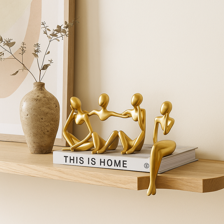Golden abstract thinker statues in unique artistic positions Bowlift