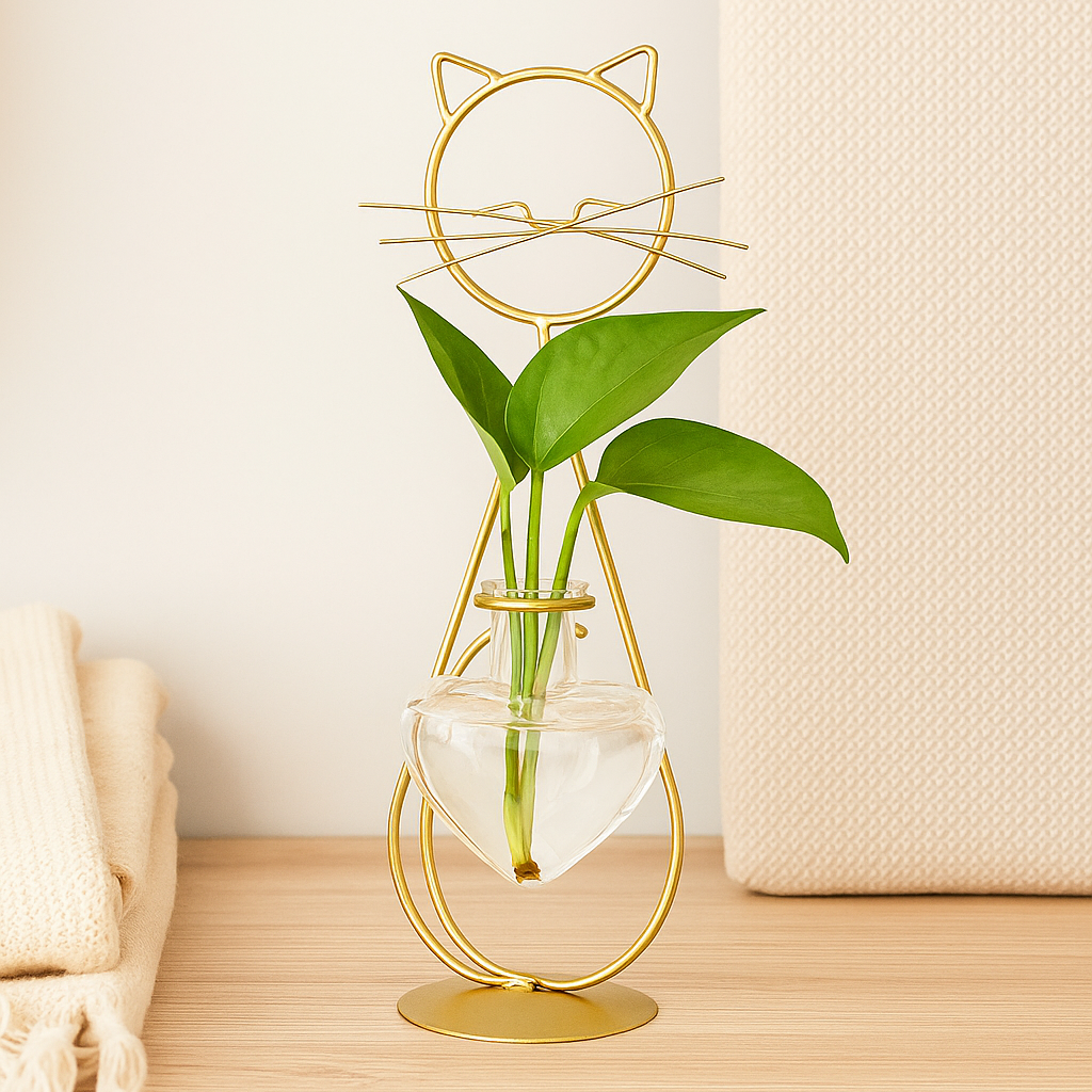 Heart-shaped glass planter box with cat-inspired holder Bowlift