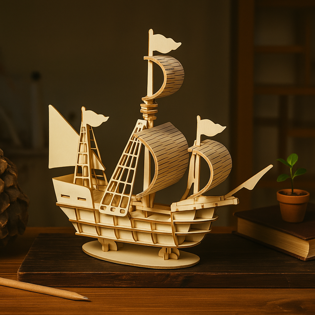 SailCraft 3D DIY Wooden Sailing Boat Puzzle Model – Decoration Set for Home and Office Bowlift