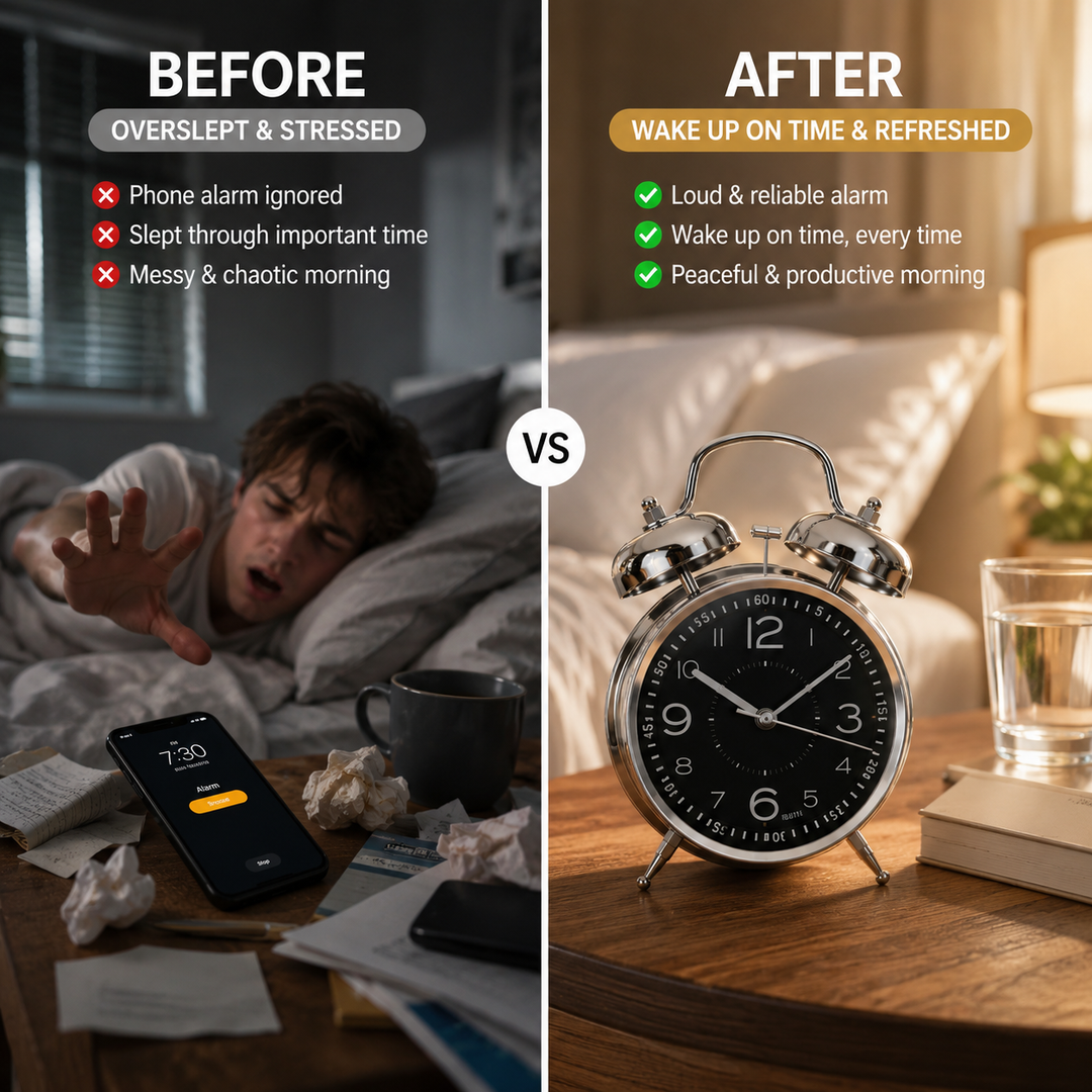 Retro Alarm Clock with Double Bell Silver Chrome | Bowlift