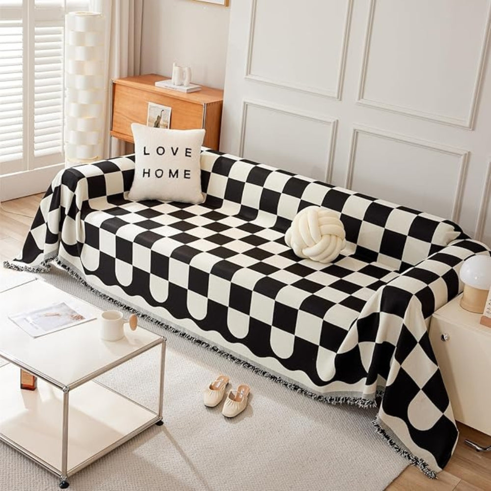 BowLift | Chess Board Chic Tasseled Sofa Cover