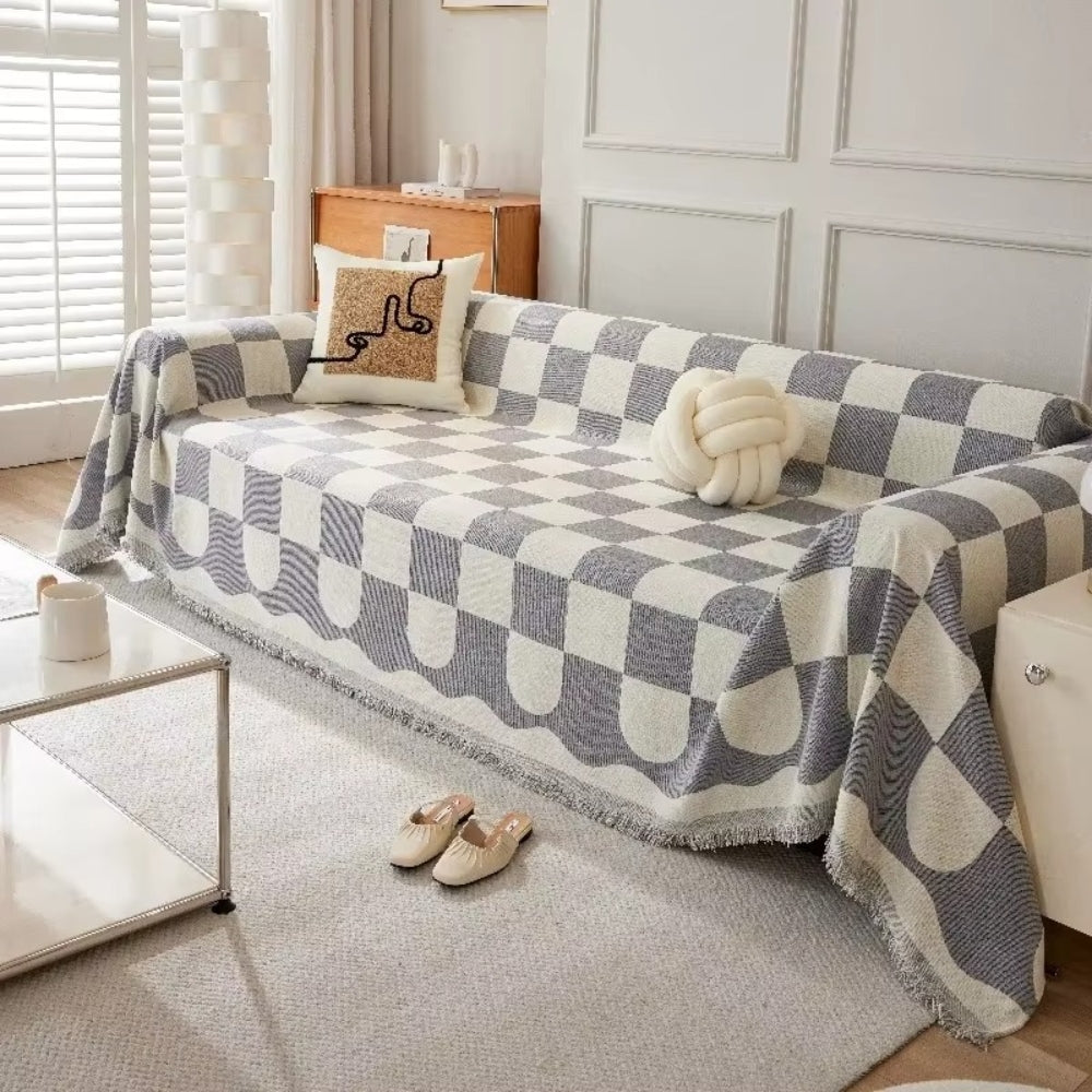 BowLift | Chess Board Chic Tasseled Sofa Cover