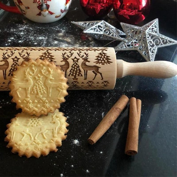 BowLift | No.1 Christmas Embossing Rolling Pin Engraved Reindeer Baking Cookies