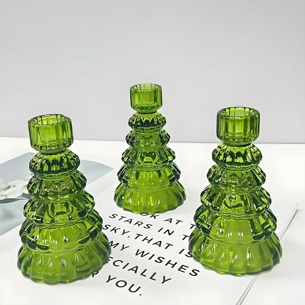 BowLift | LumiTree Glass Candle Holder Set – 3-piece Tree-shaped Table Decoration
