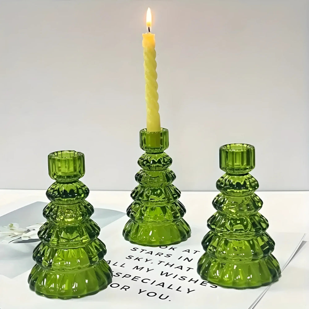 BowLift | LumiTree Glass Candle Holder Set – 3-piece Tree-shaped Table Decoration