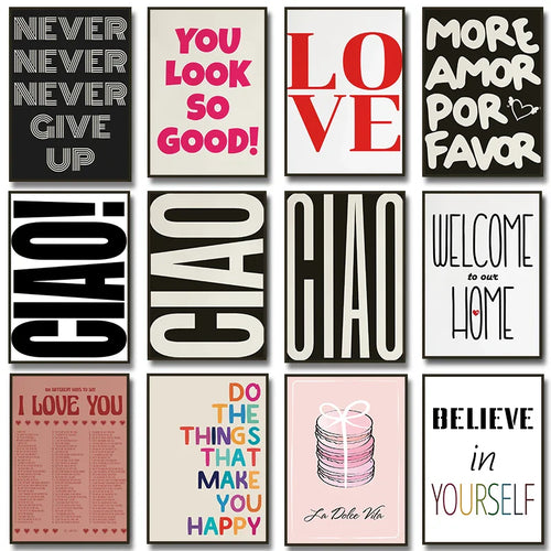 Ciao Poster Wall Art Fine Art Canvas Prints Simple Phrases Pictures For Living Room Bedroom Art Essential Inspirational Quotes For Modern Living | Bowlift