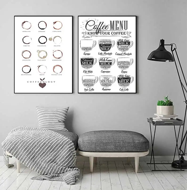 Coffee Connoisseur Wall Art Fine Art Canvas Prints Black White Coffee Menu Poster Pictures For Kitchen Diner Coffee Shop Cafe Art Decor | Bowlift