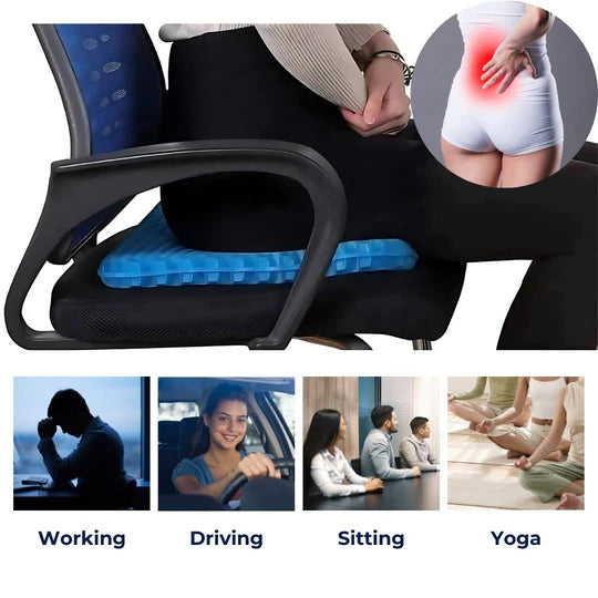 DrukVrij Orthopedic Gel Seat Cushion – Breathable Honeycomb Design for Coccyx and Back Pain Relief | Bowlift
