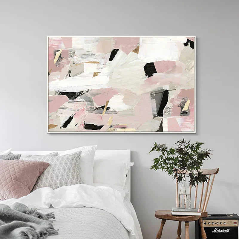 Contemporary Pastel Abstract Canvas Print Wall Art - Bold and Delicate Geometric Art in Pink, White, Black, and Beige - Perfect for Modern Minimalist Interiors | Bowlift