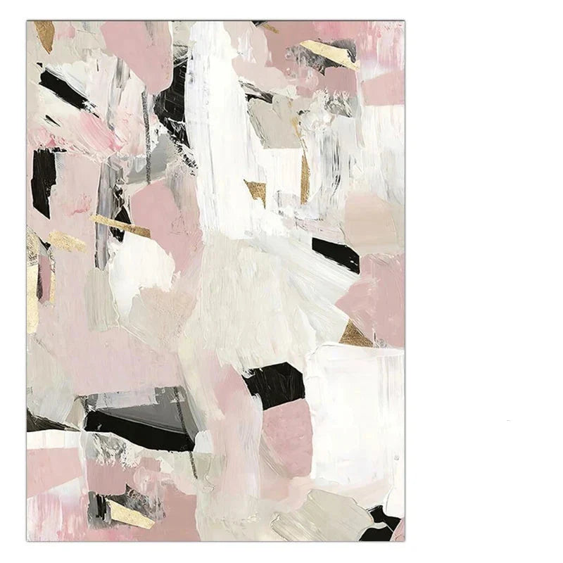 Contemporary Pastel Abstract Canvas Print Wall Art - Bold and Delicate Geometric Art in Pink, White, Black, and Beige - Perfect for Modern Minimalist Interiors | Bowlift