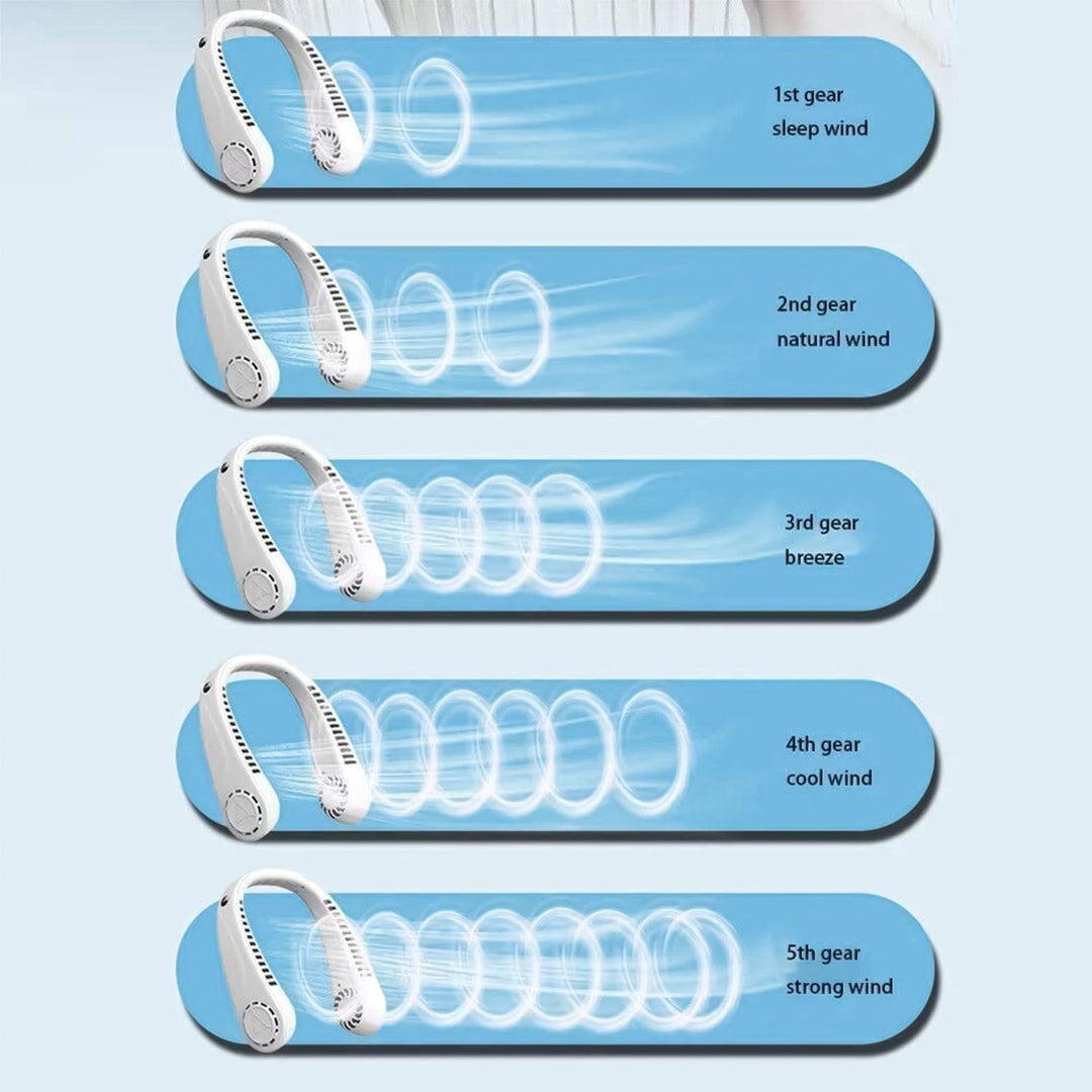 Portable Neck Fans - Portable 5 Speed Neck Fan USB Rechargeable Neckband Bladeless Cooler | Bowlift