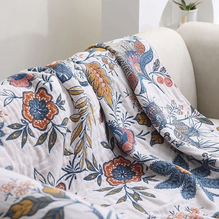 BowLift | Rustic cotton blanket with floral pattern, reversible design