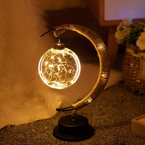 BowLift | LunaGlow - Luxury Table Lamp - Moon Crescent - Wicker Design - Elegant Lighting